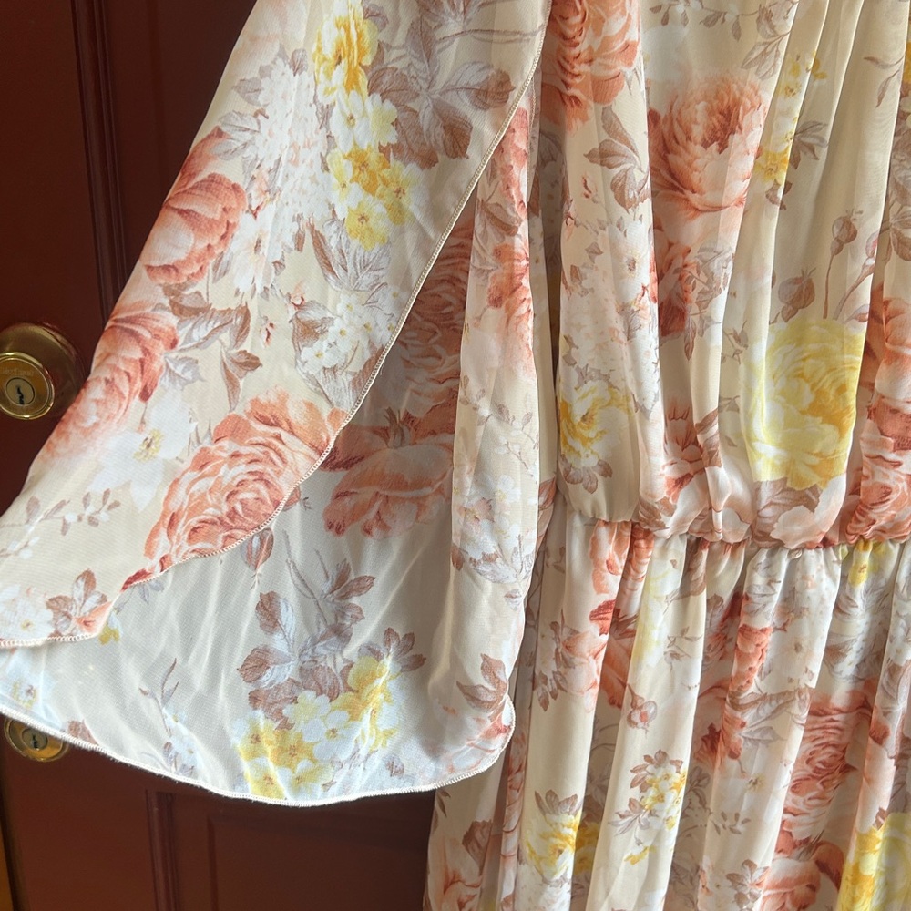 Kate and Lily floral polyester maxi dress split sleeves lined belt Sz 14W - Picture 4 of 7